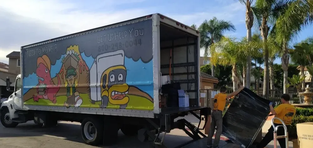 Boxes labeled for Sacramento move, TrekMovers